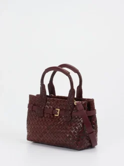 Allan K – Mini Tote Bag aus Flechtleder in Weinrot