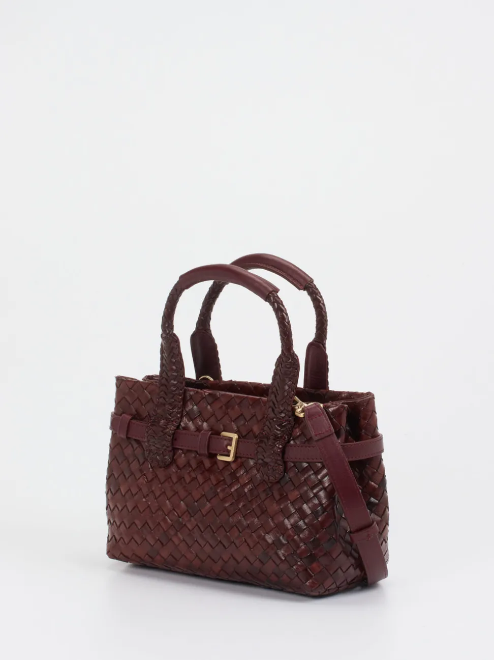 Allan K – Mini Tote Bag aus Flechtleder in Weinrot
