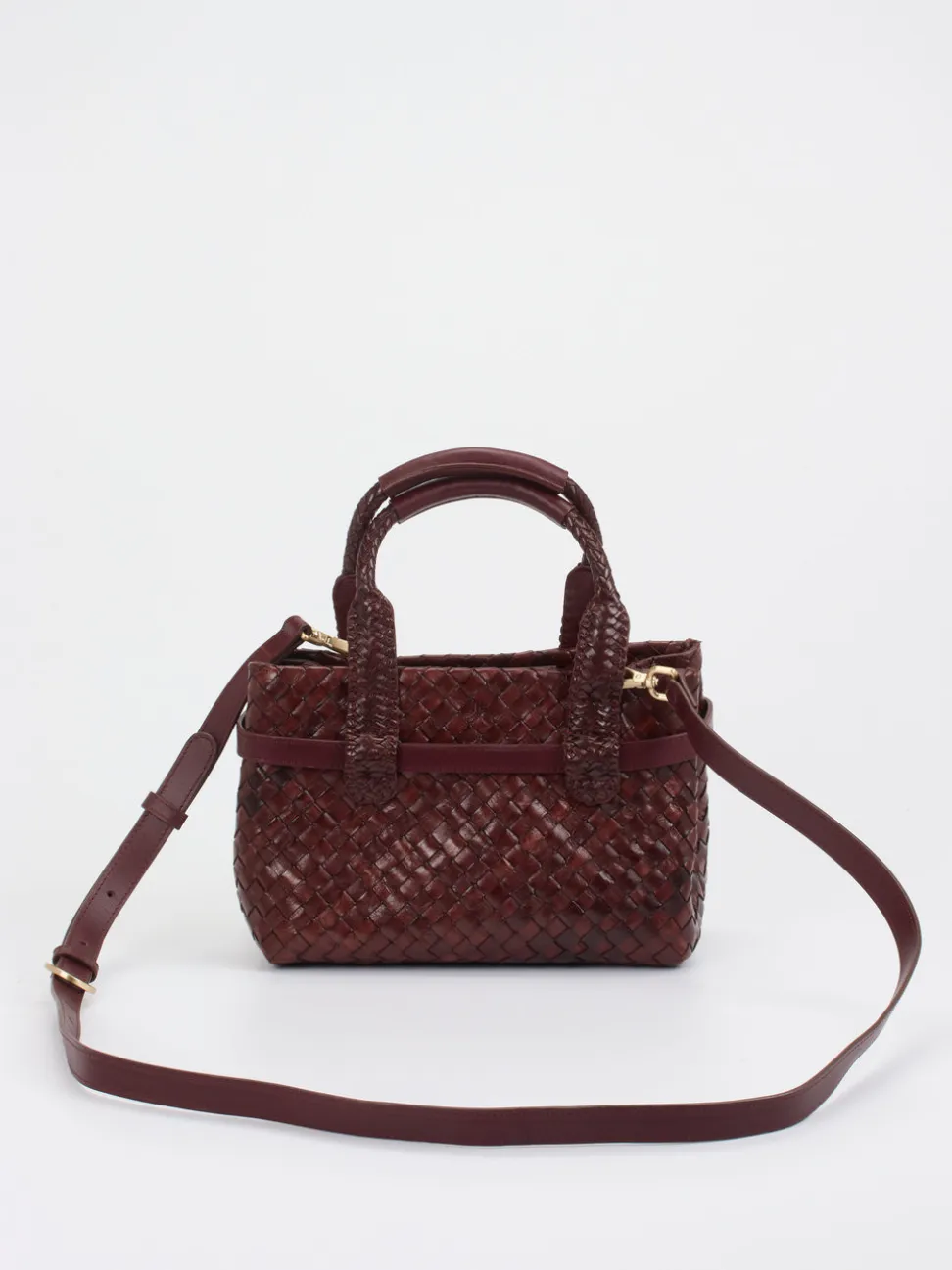 Allan K – Mini Tote Bag aus Flechtleder in Weinrot