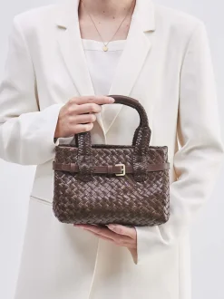 Allan K – Mini Tote Bag aus Flechtleder Dunkelbraun