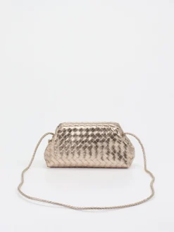 Allan K – Schultertasche aus Flechtleder champagnergold