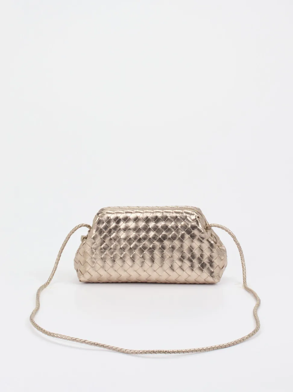 Allan K – Schultertasche aus Flechtleder champagnergold