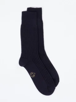 Alto Milano – Rippstricksocken aus Wolle Dunkelblau