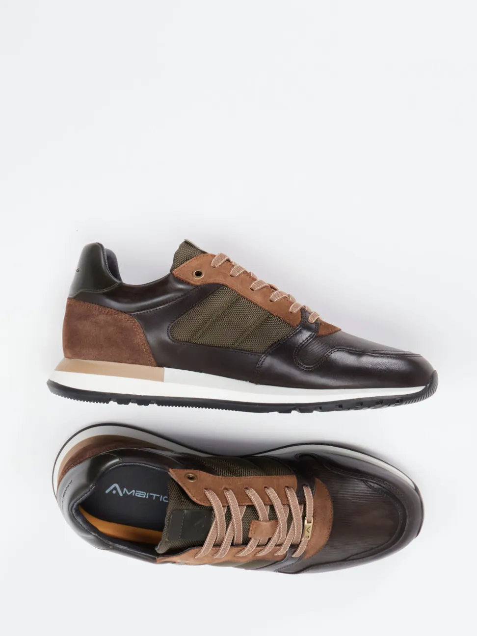 Ambitious – Retro-Sneaker aus Kalbleder-Mix Dunkelbraun