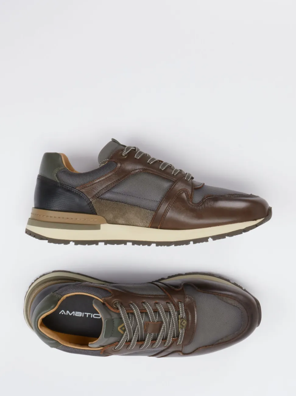 Ambitious – Retro-Sneaker aus Kalbleder und Mesh braun