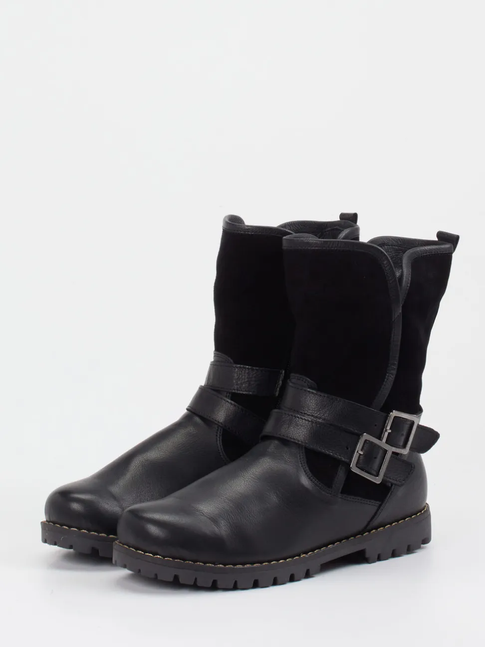 Andrea Conti – Biker Boots aus Velours- und Glattleder schwarz