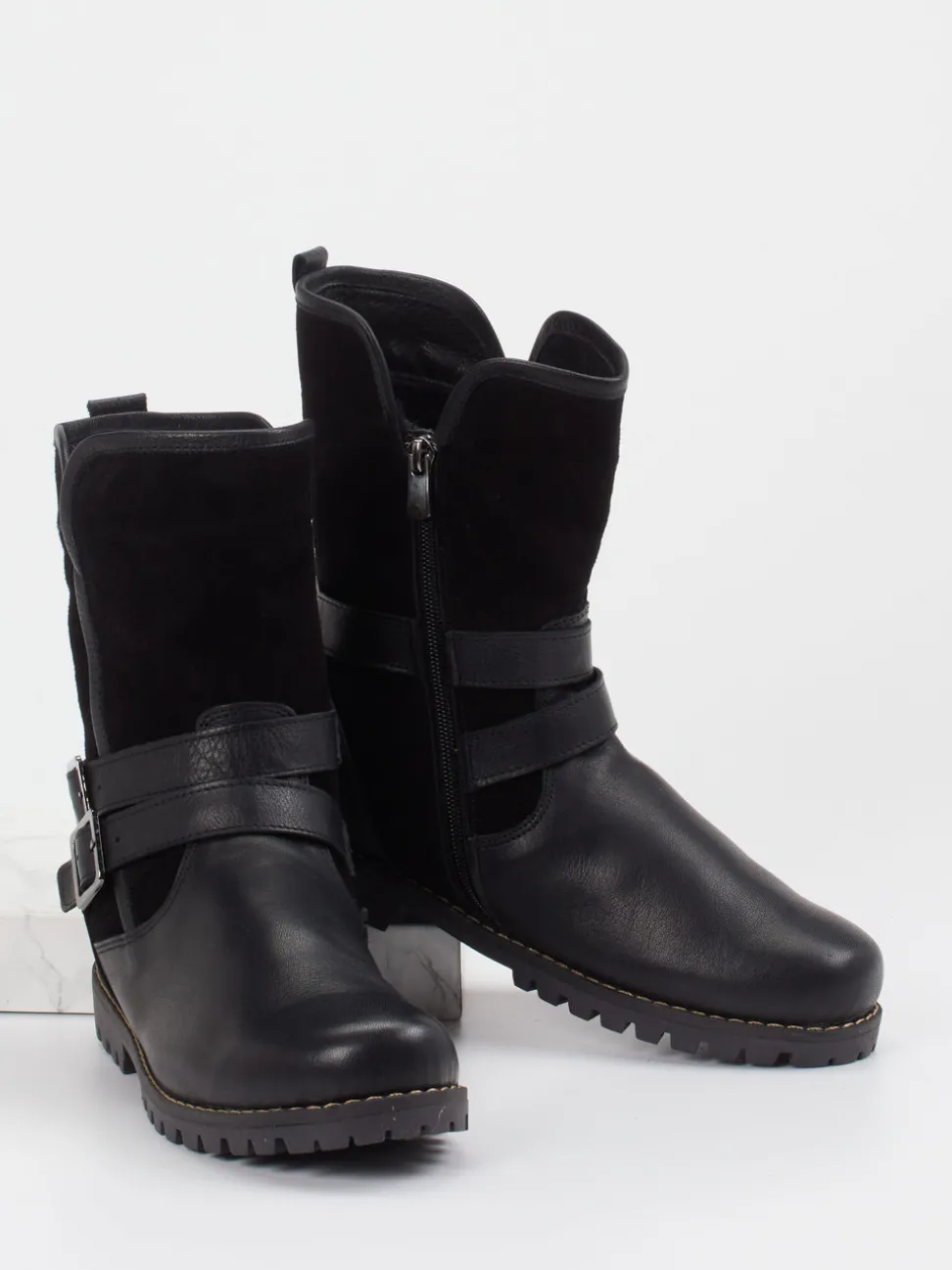 Andrea Conti – Biker Boots aus Velours- und Glattleder schwarz