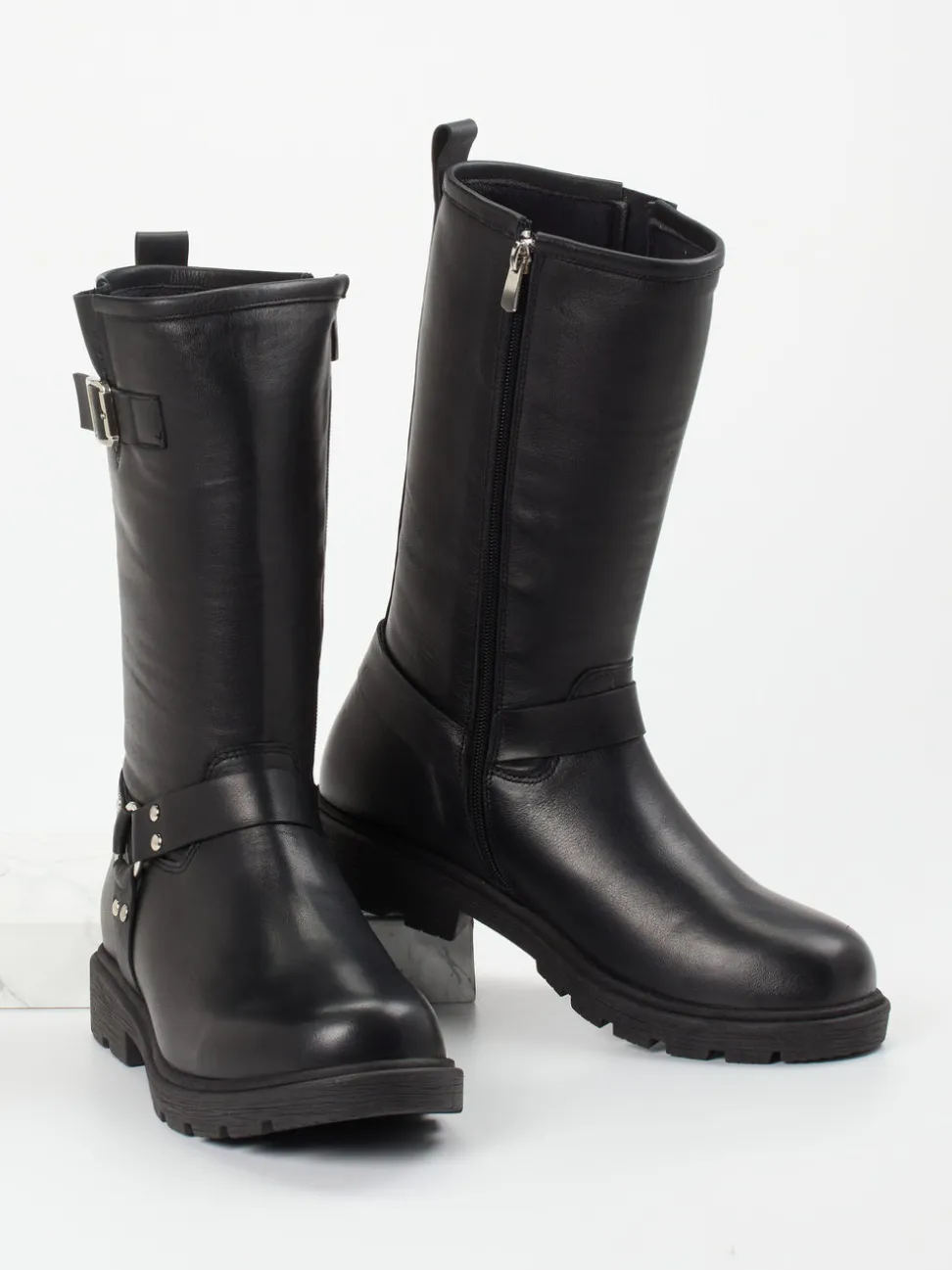 Andrea Conti – Biker-Stiefelette aus Kalbleder schwarz