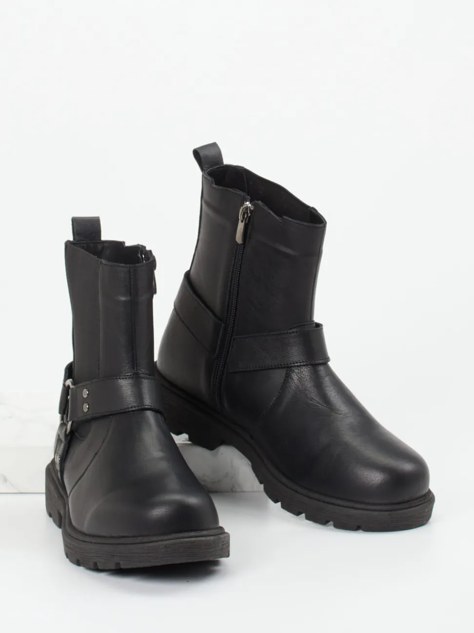 Andrea Conti – Biker-Stiefelette aus Kalbleder schwarz