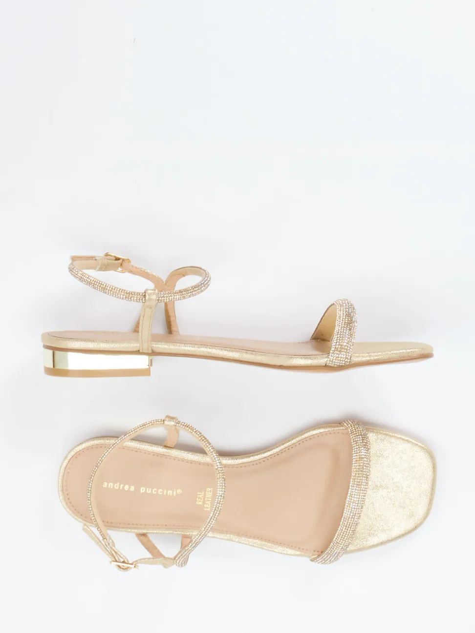 Andrea Puccini – Abendsandale aus Metallicleder gold