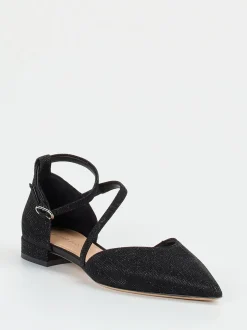 Andrea Puccini – Ballerinas aus Metallic-Textil in Schwarz