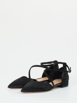 Andrea Puccini – Ballerinas aus Metallic-Textil in Schwarz