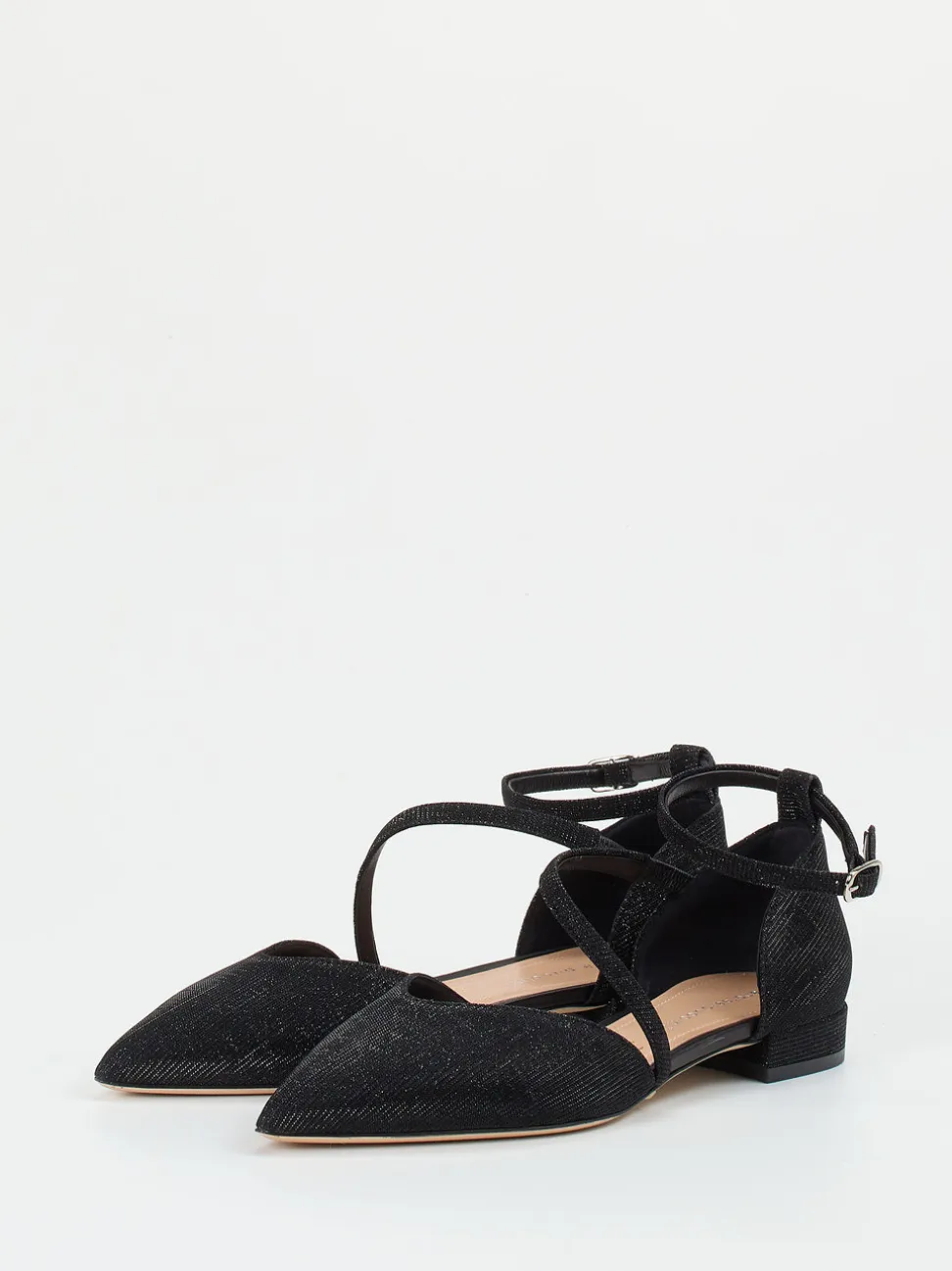 Andrea Puccini – Ballerinas aus Metallic-Textil in Schwarz