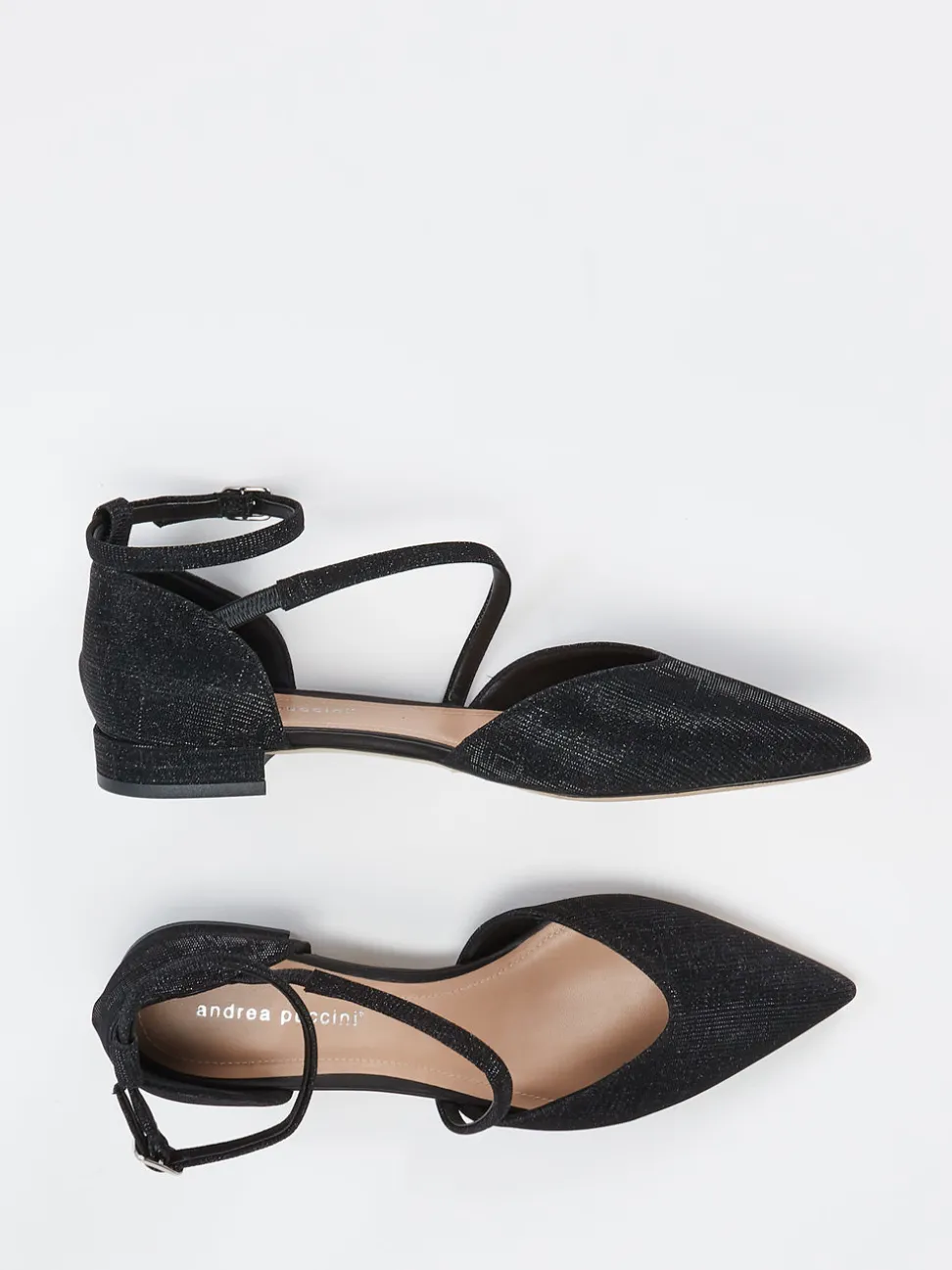 Andrea Puccini – Ballerinas aus Metallic-Textil in Schwarz