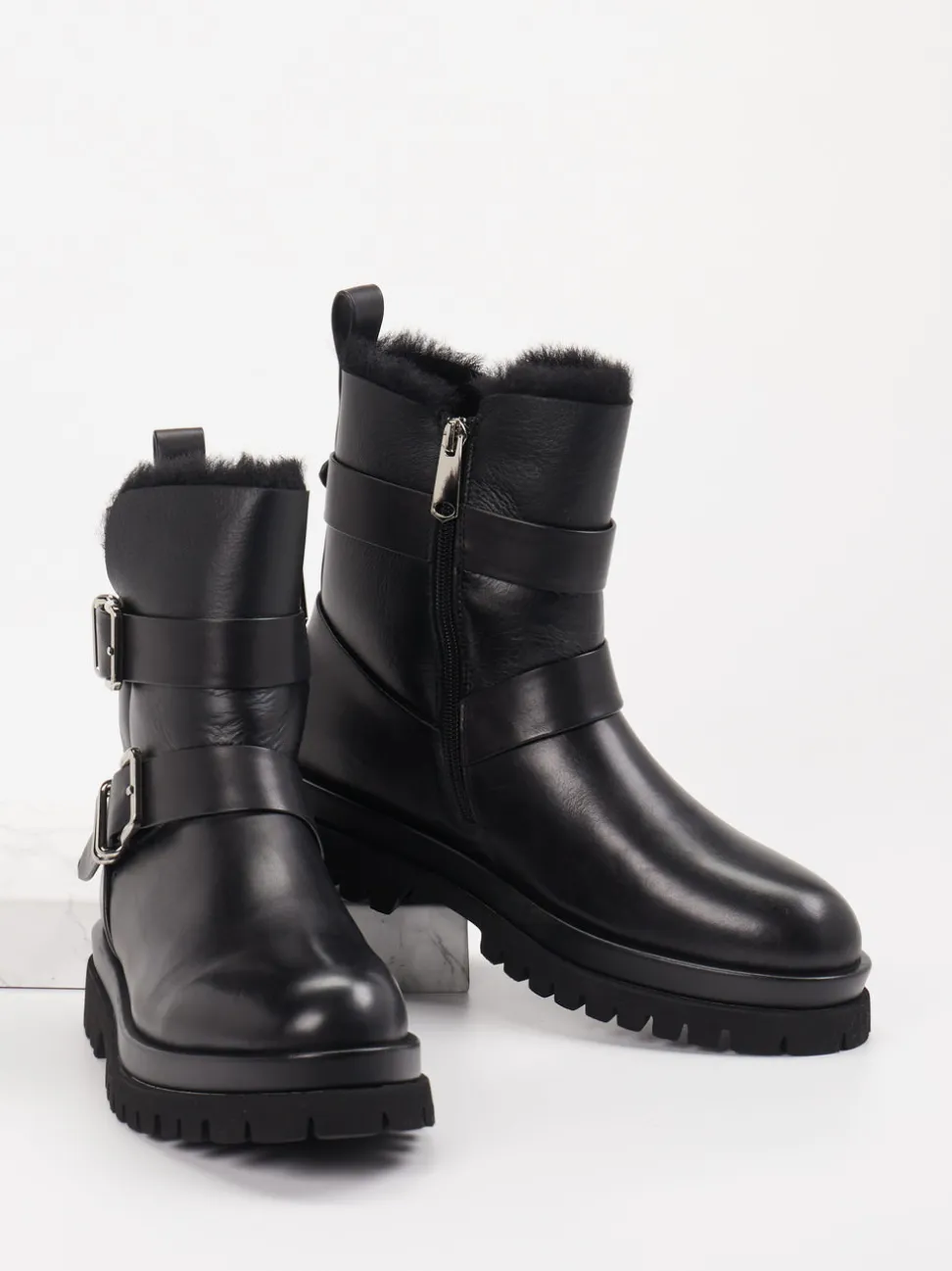 Andrea Puccini – Biker-Stiefelette aus Lammleder Schwarz