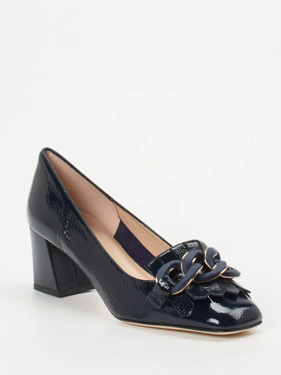 Andrea Puccini – Blockabsatz-Pumps aus Lackleder Dunkelblau