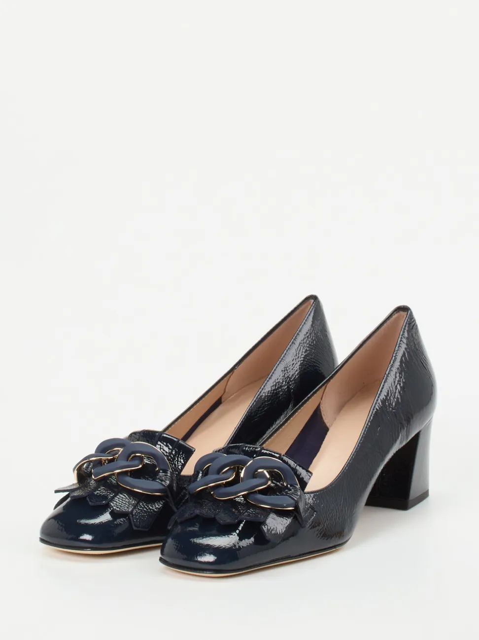 Andrea Puccini – Blockabsatz-Pumps aus Lackleder Dunkelblau