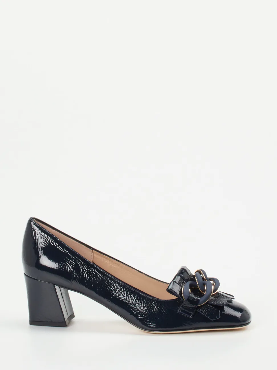 Andrea Puccini – Blockabsatz-Pumps aus Lackleder Dunkelblau