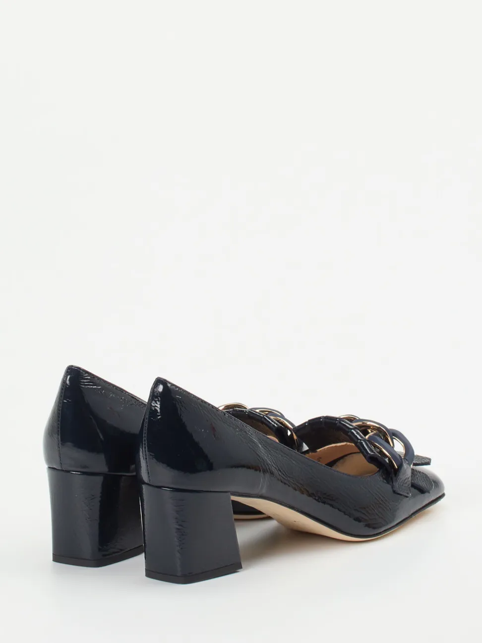 Andrea Puccini – Blockabsatz-Pumps aus Lackleder Dunkelblau