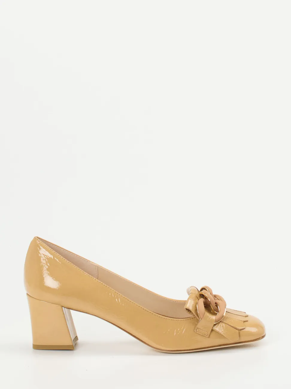Andrea Puccini – Blockabsatz-Pumps aus Lackleder Honiggelb