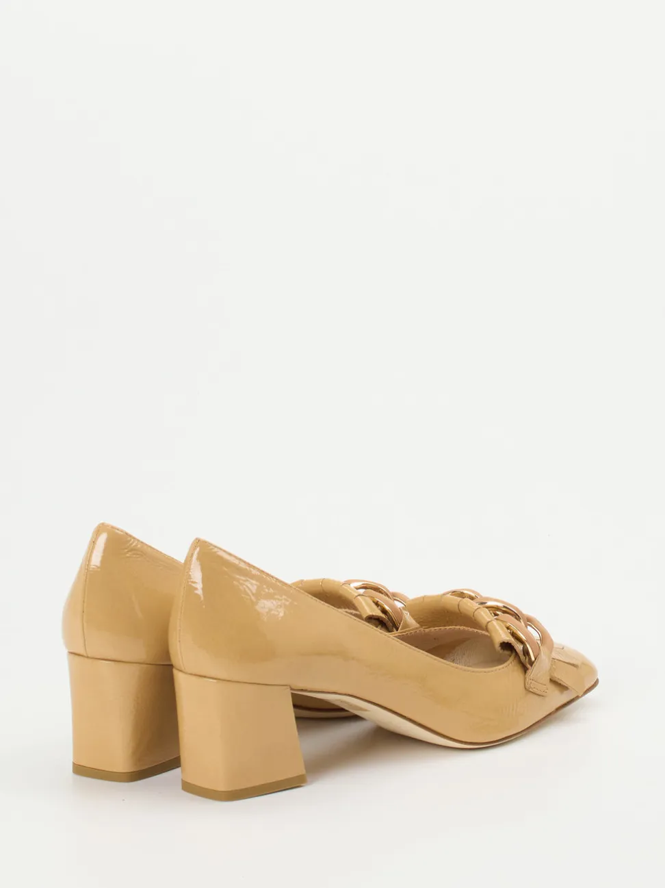 Andrea Puccini – Blockabsatz-Pumps aus Lackleder Honiggelb