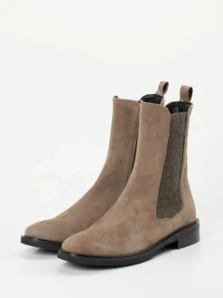 Andrea Puccini – Chelsea Boots aus Veloursleder Taupe