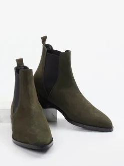 Andrea Puccini – Chelsea Boots aus Veloursleder olivgrün