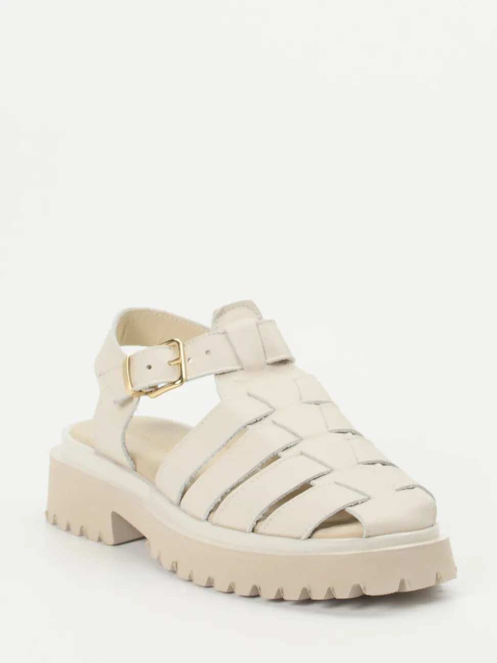 Andrea Puccini – Fischersandalen aus Lammleder Cremeweiß