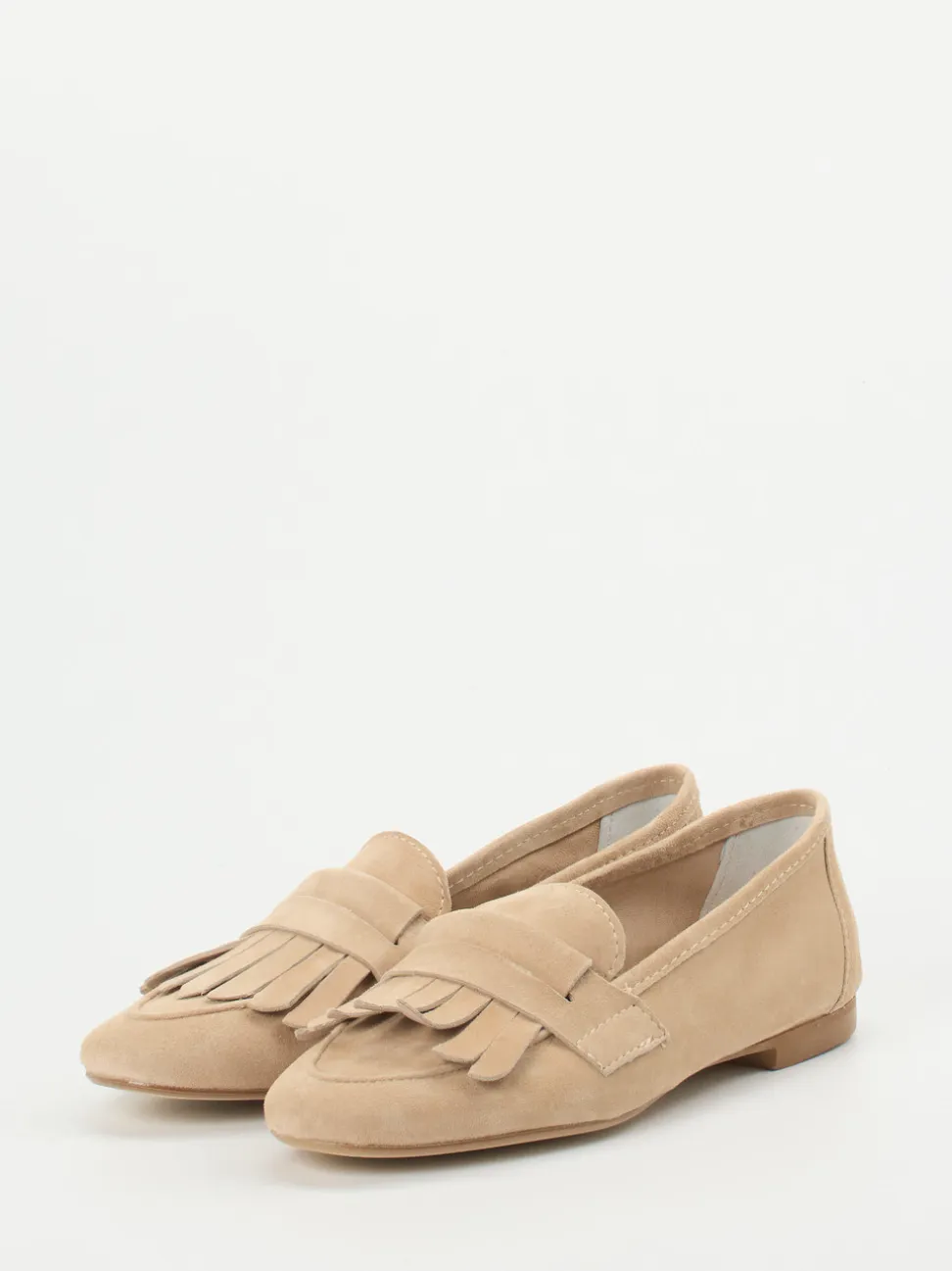 Andrea Puccini – Fransen-Loafer aus Veloursleder beige