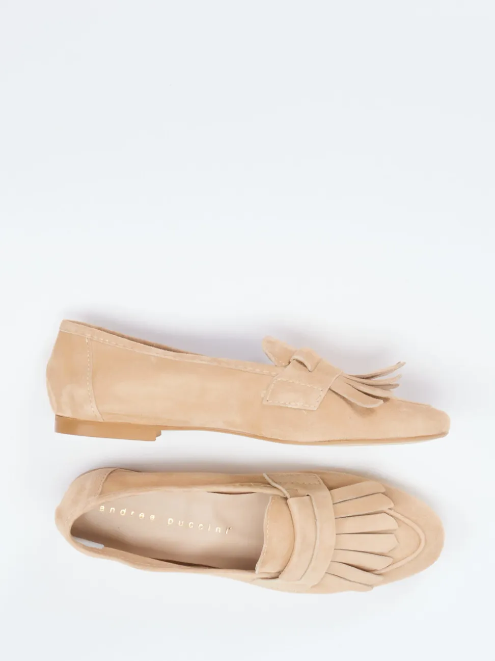 Andrea Puccini – Fransen-Loafer aus Veloursleder beige