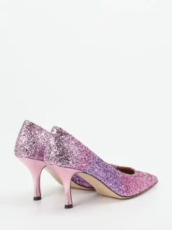 Andrea Puccini – Glitzerpumps aus Metallicleder fliederrosa