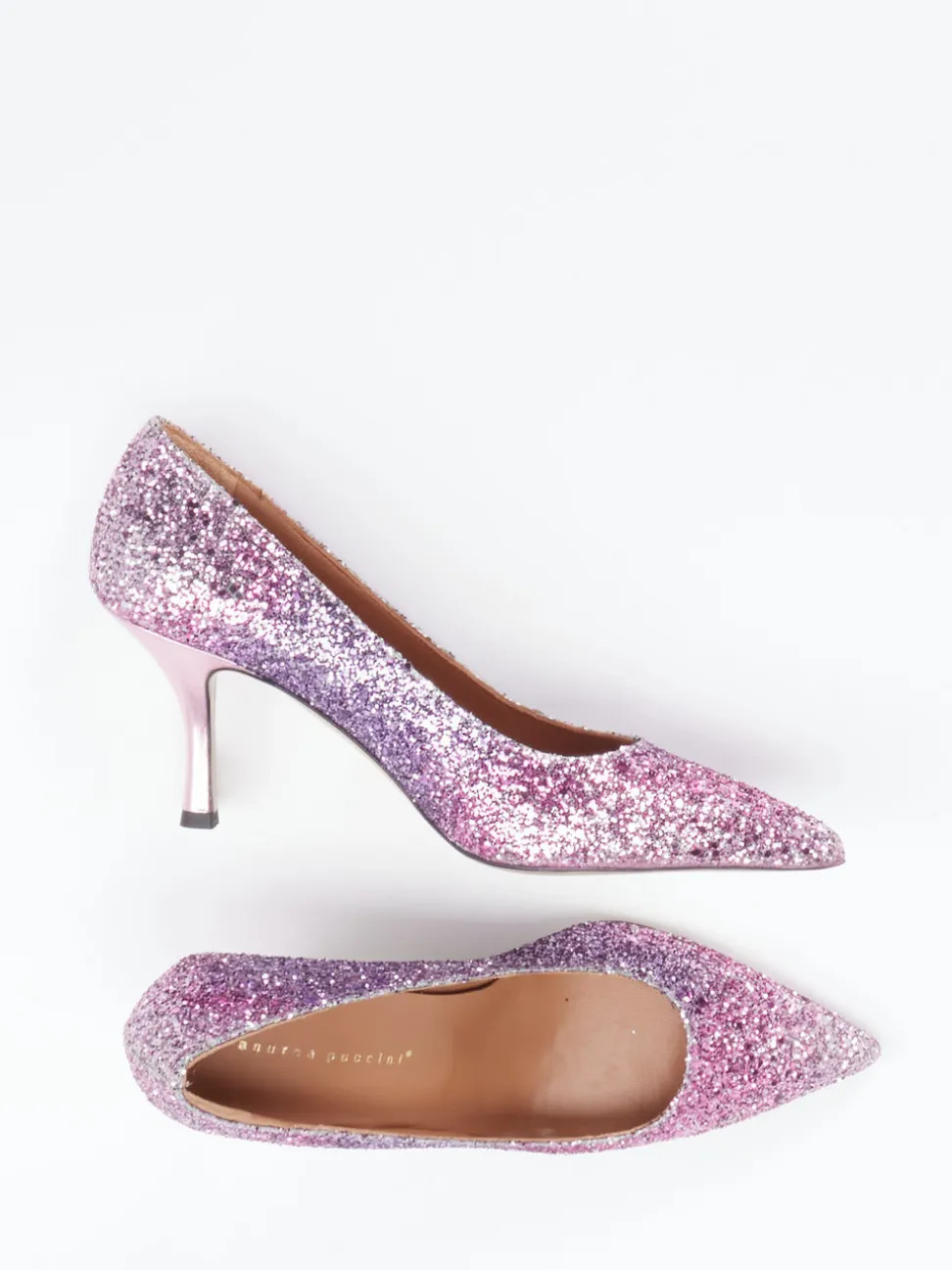 Andrea Puccini – Glitzerpumps aus Metallicleder fliederrosa