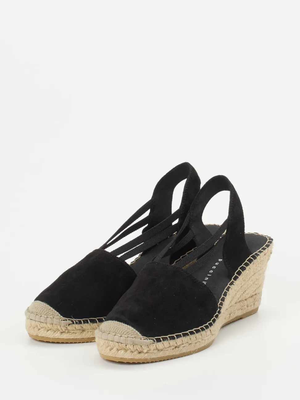 Andrea Puccini – Keilsandalette aus Veloursleder Schwarz