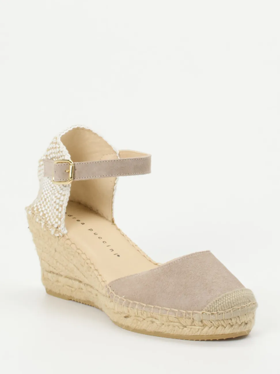 Andrea Puccini – Keilsandalette aus Veloursleder taupe