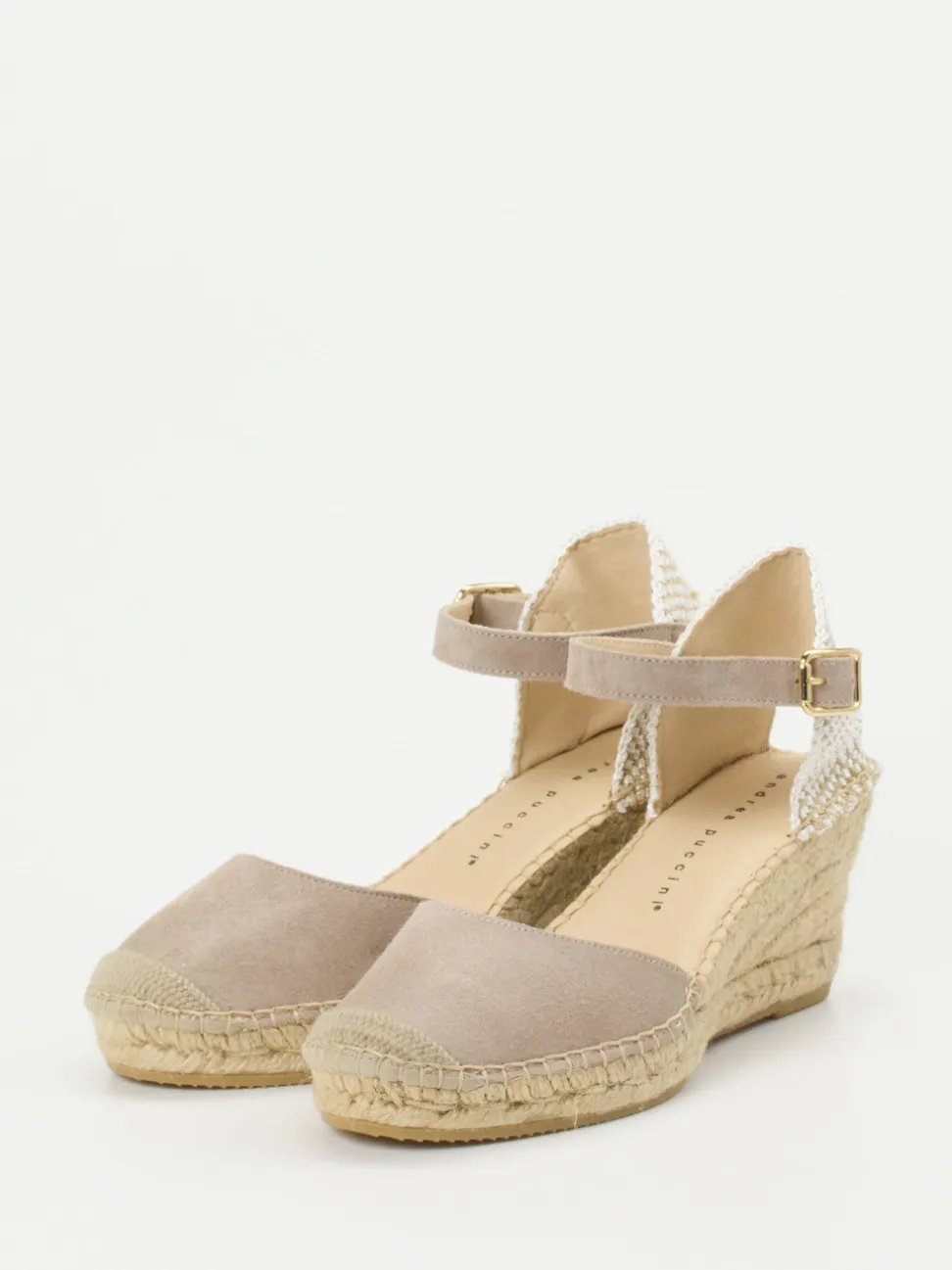 Andrea Puccini – Keilsandalette aus Veloursleder taupe