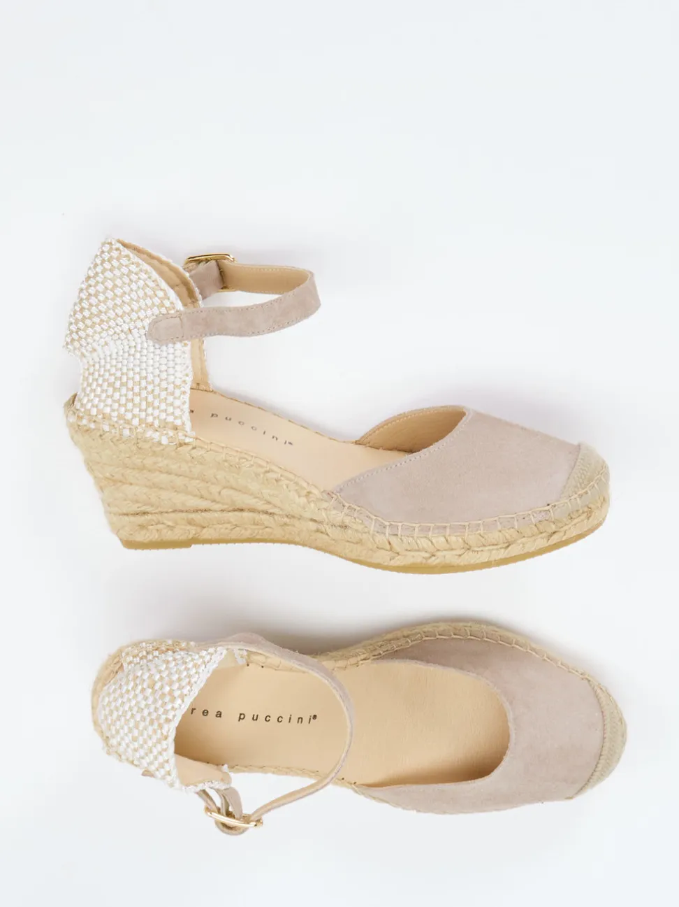 Andrea Puccini – Keilsandalette aus Veloursleder taupe