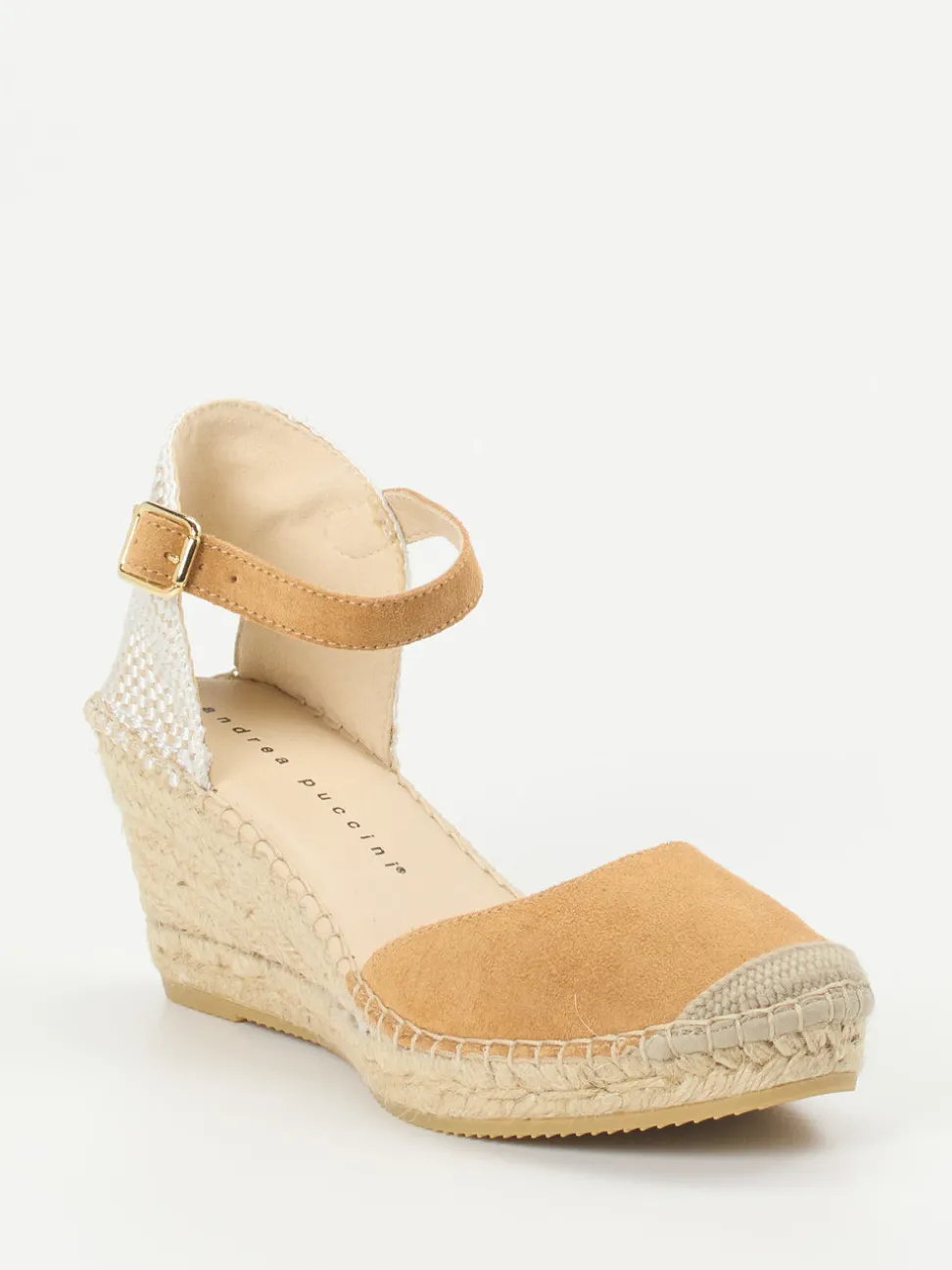 Andrea Puccini – Keilsandalette aus Veloursleder cognac