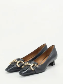 Andrea Puccini – Kitten Heel Loafer aus Lammleder Blau