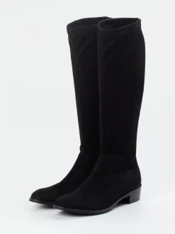 Andrea Puccini – Kniehohe Stiefel aus Stretch-Veloursleder schwarz
