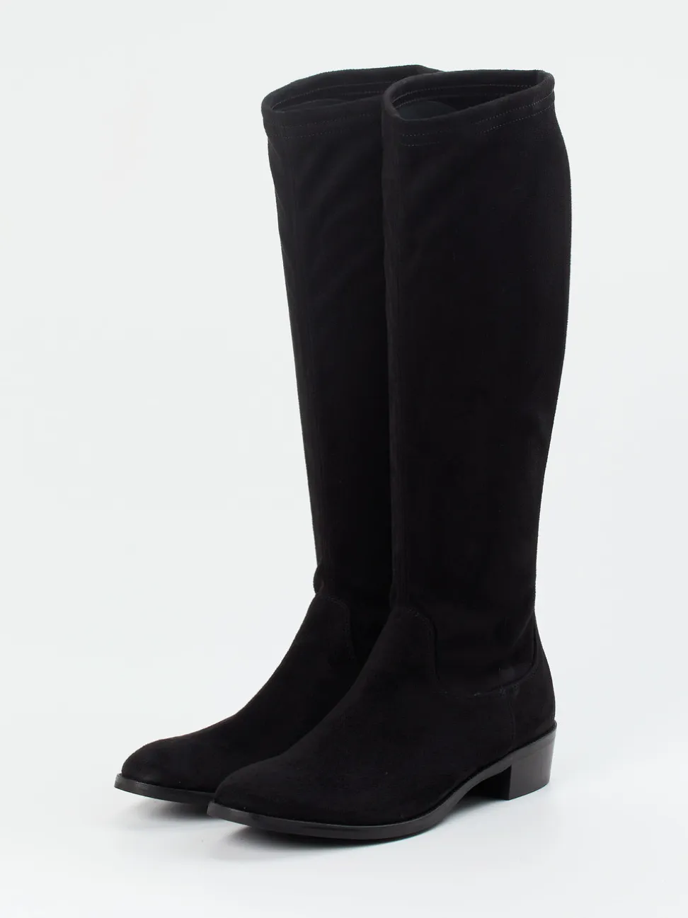 Andrea Puccini – Kniehohe Stiefel aus Stretch-Veloursleder schwarz