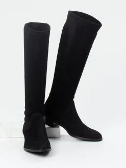 Andrea Puccini – Kniehohe Stiefel aus Stretch-Veloursleder schwarz