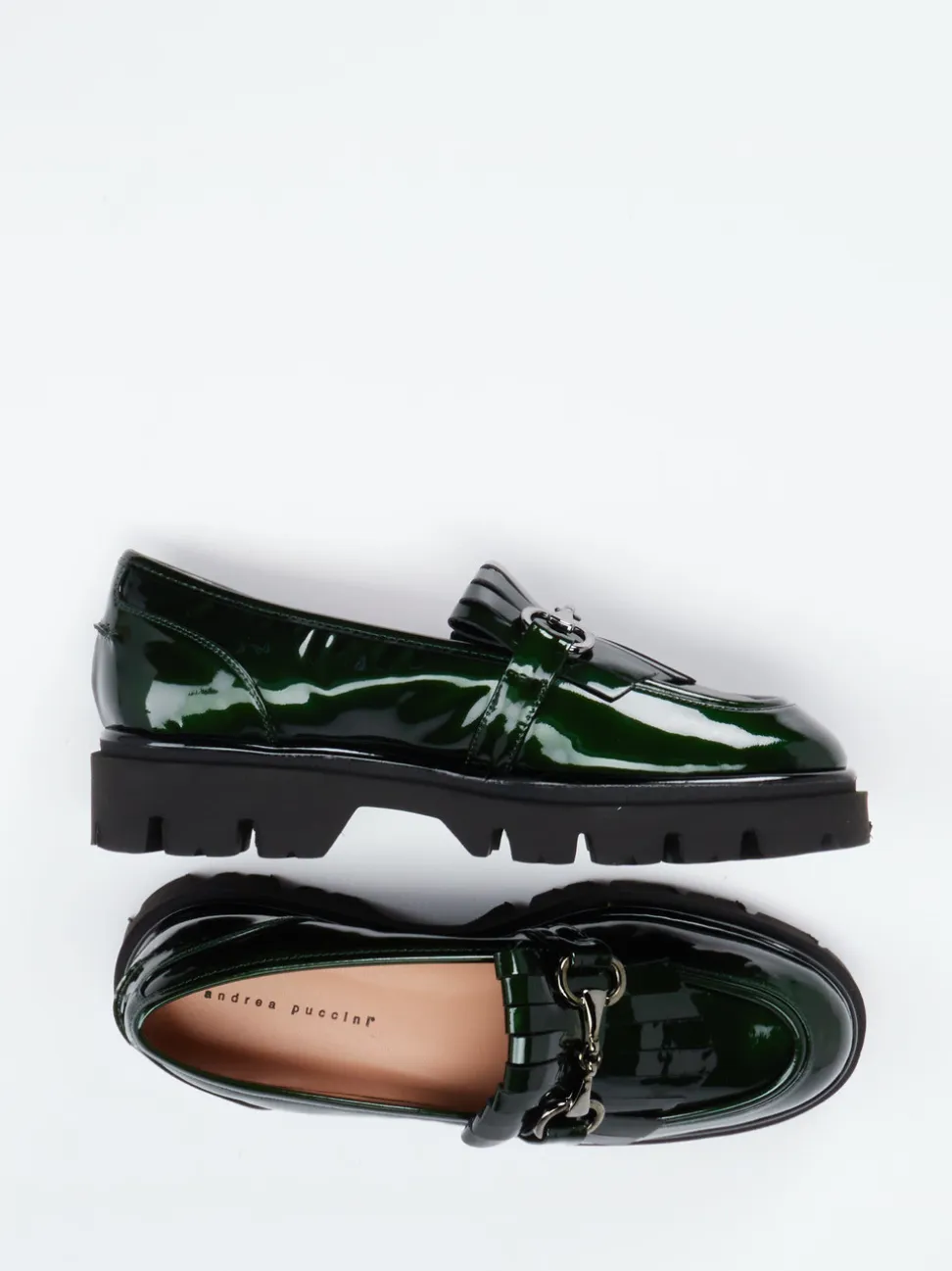 Andrea Puccini – Loafer aus Lackleder in Tannengrün