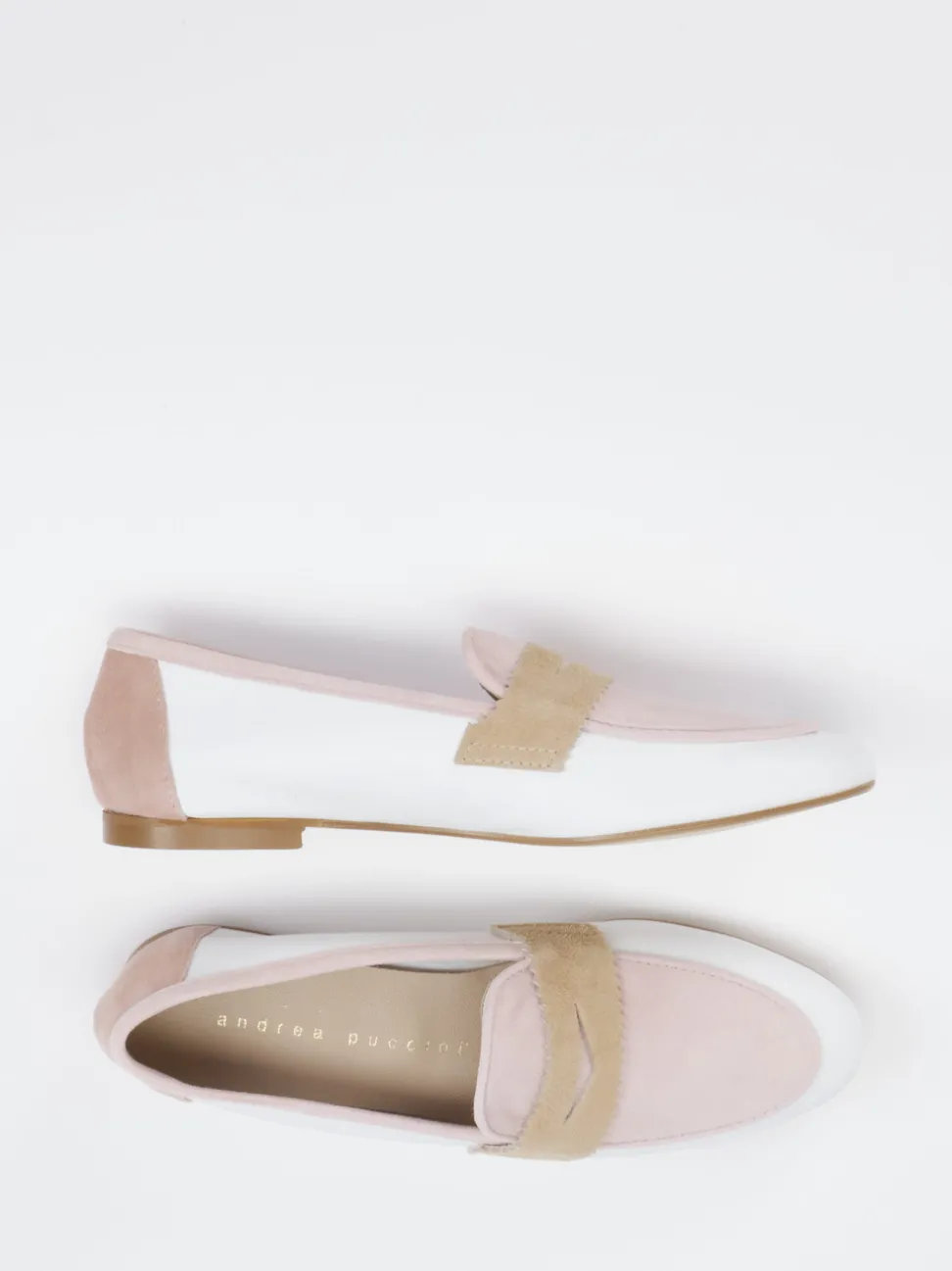 Andrea Puccini – Loafer aus Velour und Leder Weiß