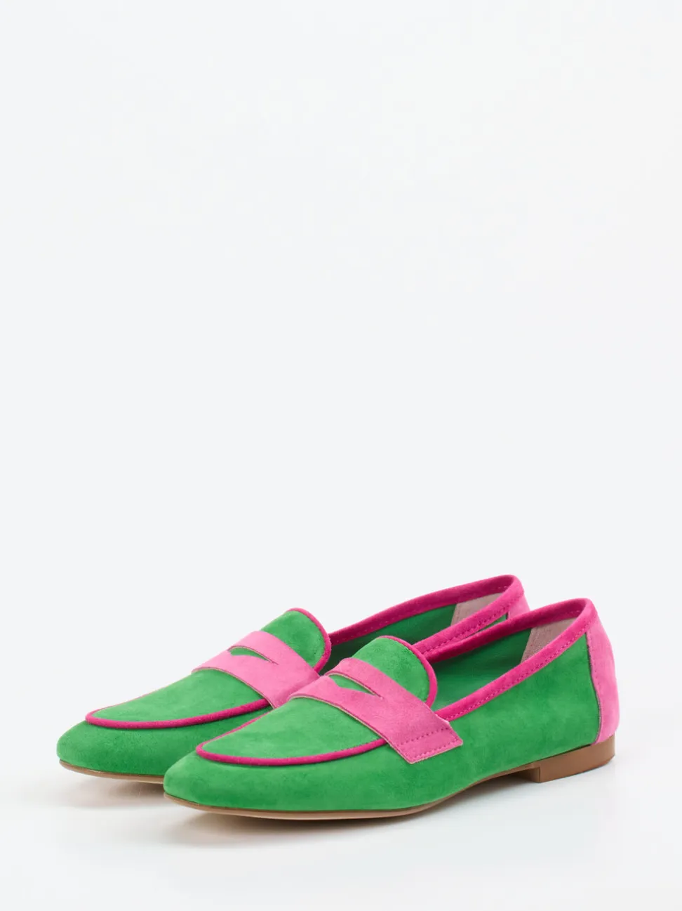 Andrea Puccini – Loafer aus Veloursleder grün-pink