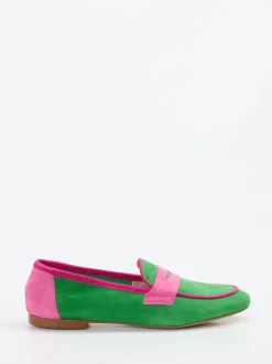 Andrea Puccini – Loafer aus Veloursleder grün-pink