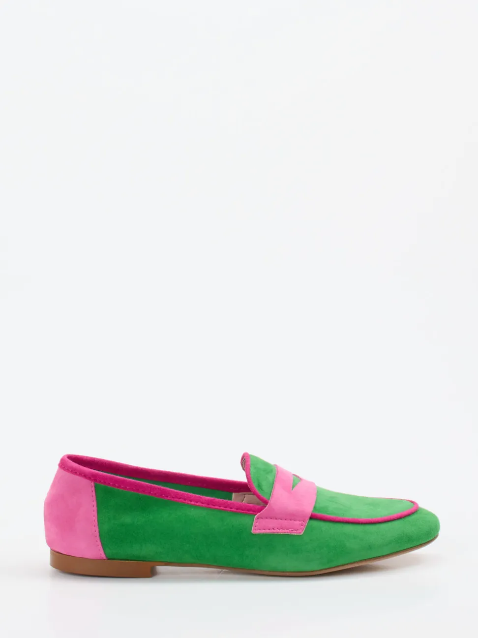 Andrea Puccini – Loafer aus Veloursleder grün-pink