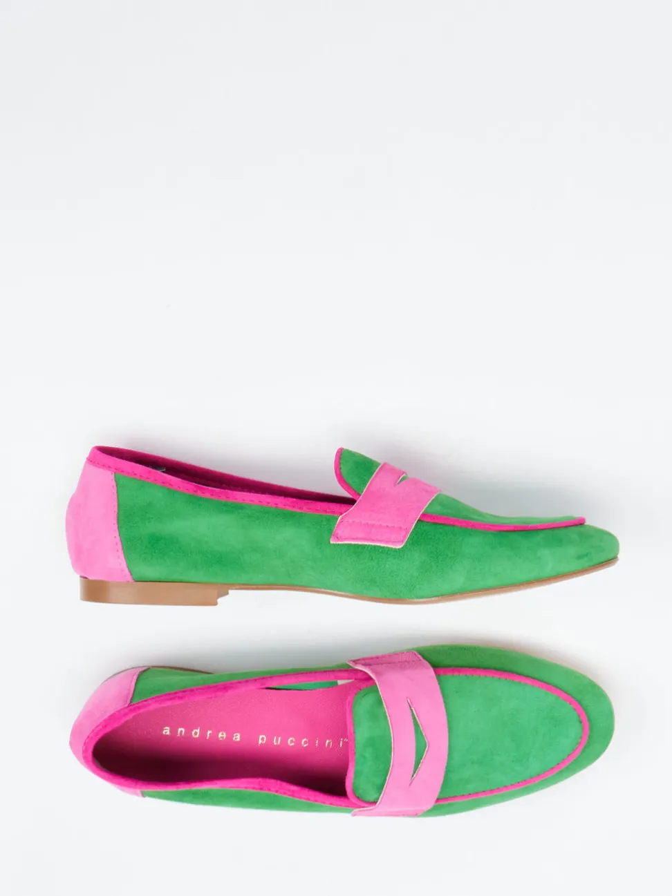 Andrea Puccini – Loafer aus Veloursleder grün-pink