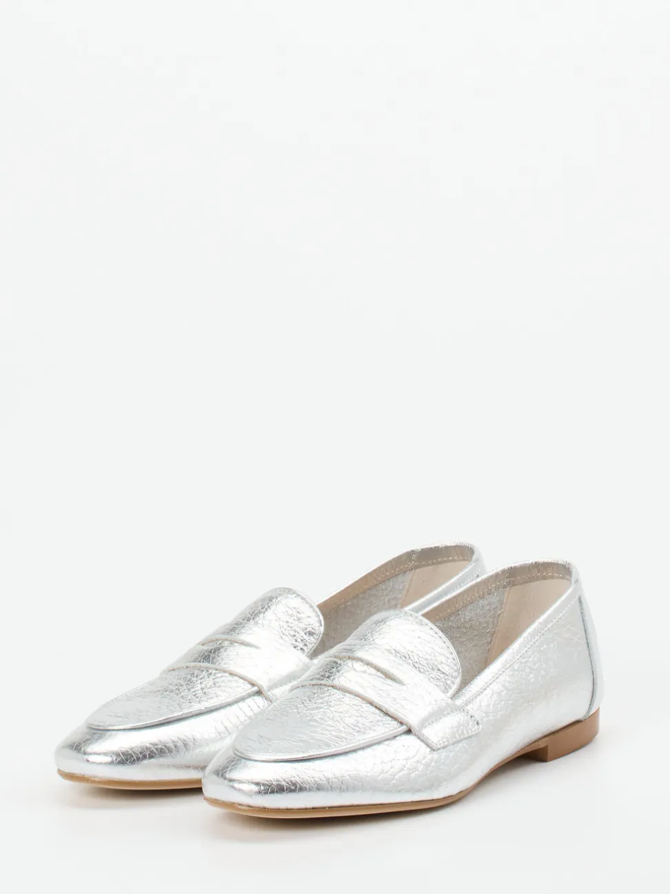 Andrea Puccini – Loafer aus Metallic-Glattleder silber