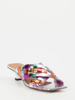 Andrea Puccini – Mules aus Metallicleder mit Flechtstruktur