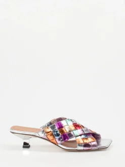 Andrea Puccini – Mules aus Metallicleder mit Flechtstruktur